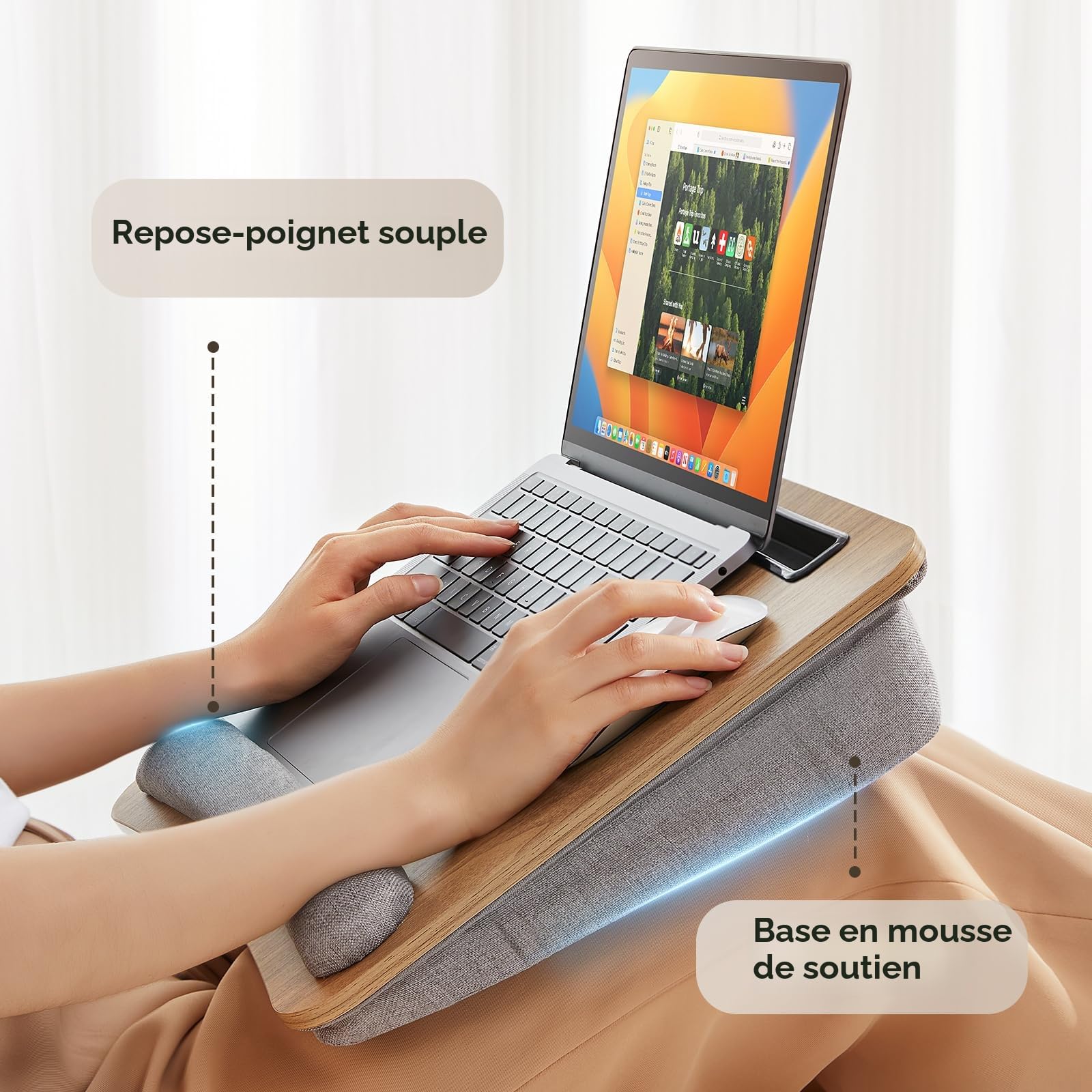 HUANUO Laptop Desk Convient à Un Ordinateur Portable, Bureau Portable avec Coussin d'oreiller, Bande antidérapante et Fonction de Stockage pour Les étudiants de Bureau à Domicile(16,5'×11,8')
