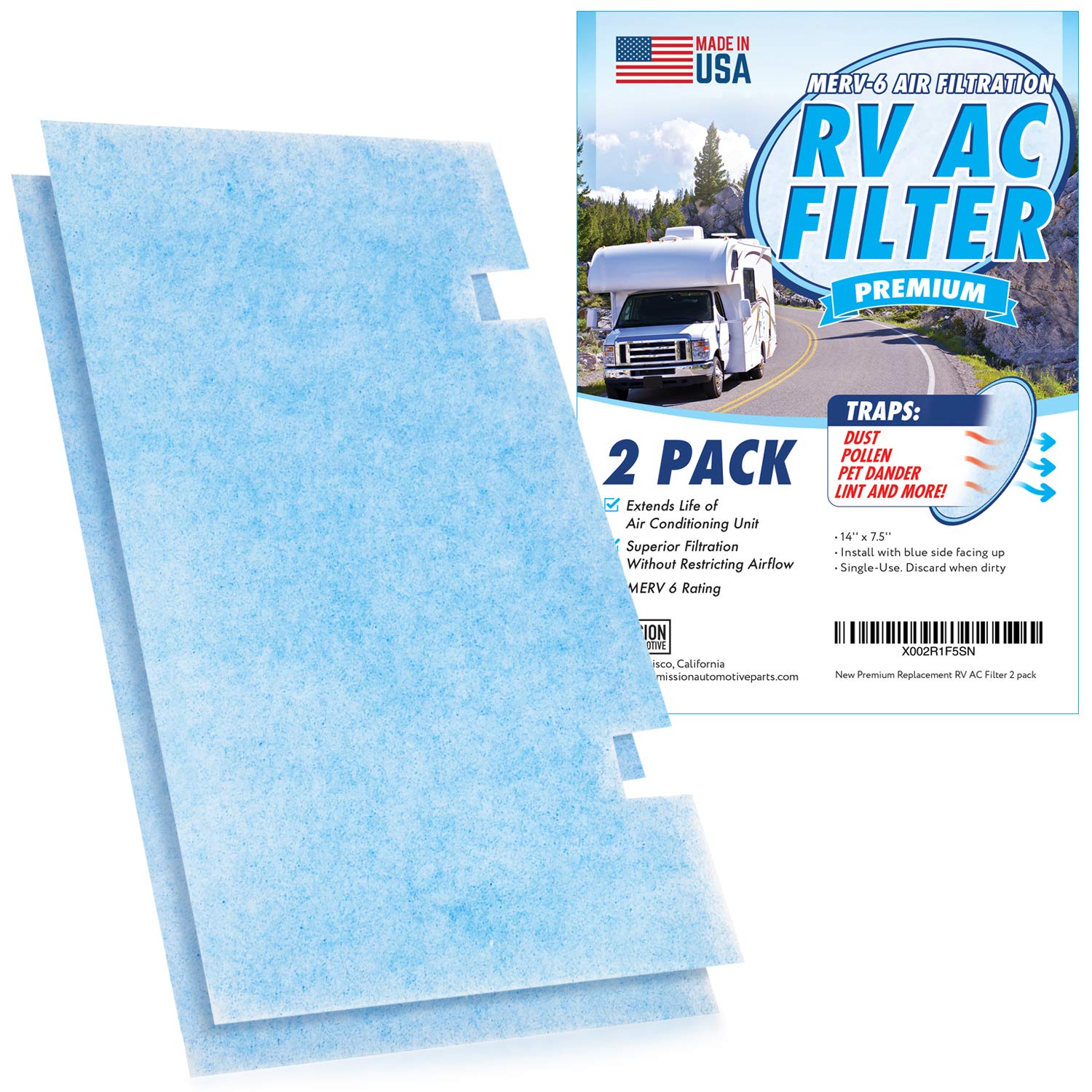 MISSION AUTOMOTIVE[2-Pack] MERV 6 Rated RV AC Filter replacement for Dometic Duo Therm Air Conditioner - Filters 3313107.103 / 3105012.003 - Made in USA - Camper AC Filter for Cleaner Air