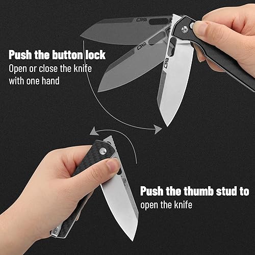 Miniatura 27 de CJRB - Cuchillo EDC de bolsillo Ekko (J1929) con bloqueo de botón, pequeño cuchillo plegable AR-RPM9 hoja de acero y mango de acero inoxidable Hoja