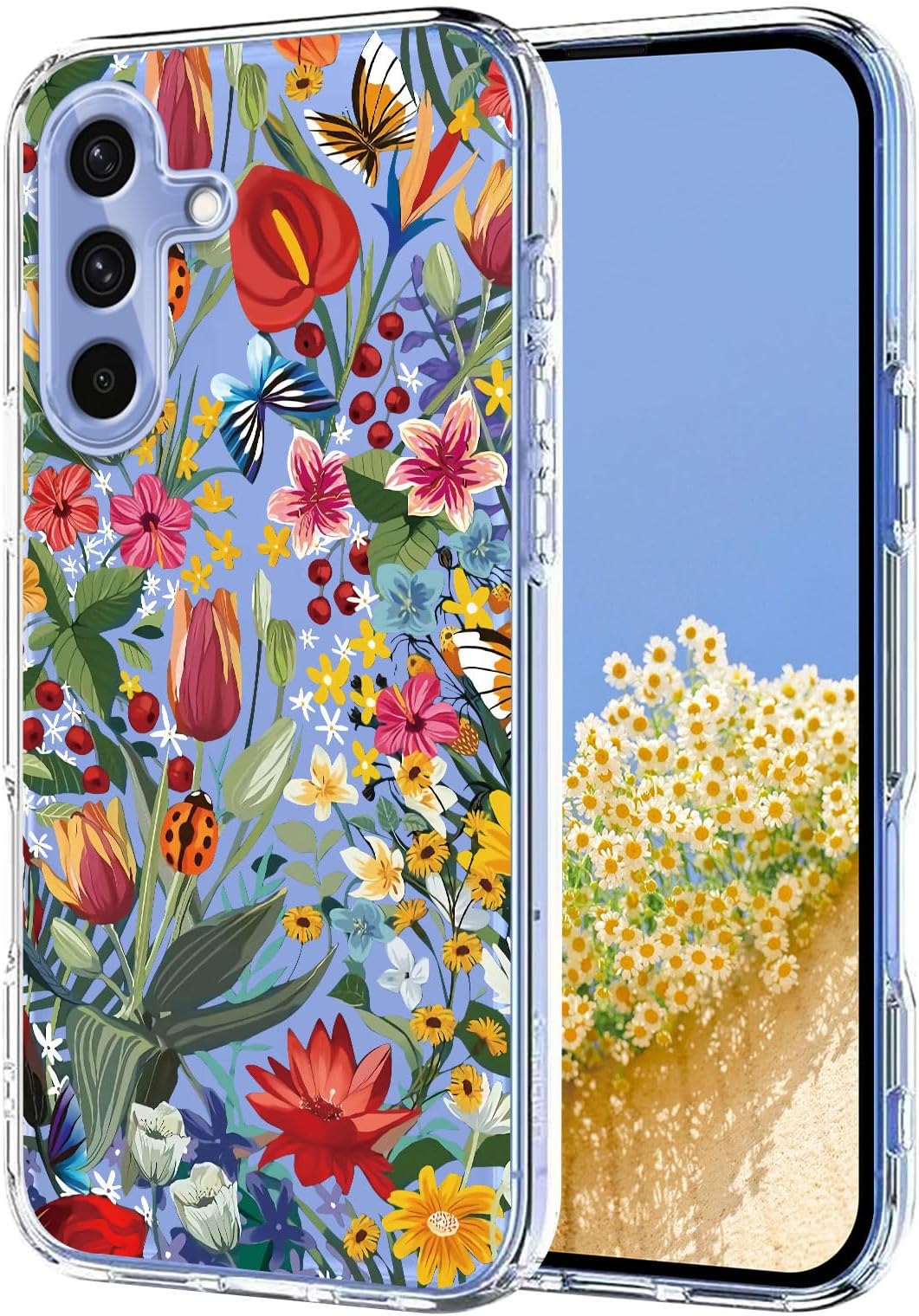 YUEXCIN Case for Samsung Galaxy A56 5G, Clear Soft TPU Ultra Thin Case Cute Flower Pattern, Shockproof Colorful Stylish Silicone Cover, Lily
