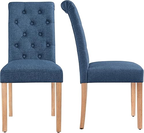 Topeakmart Silla de comedor tapizada de tela clásica, 2 piezas, con respaldo alto, sillas de comedor acolchadas con patas de madera para el hogar y
