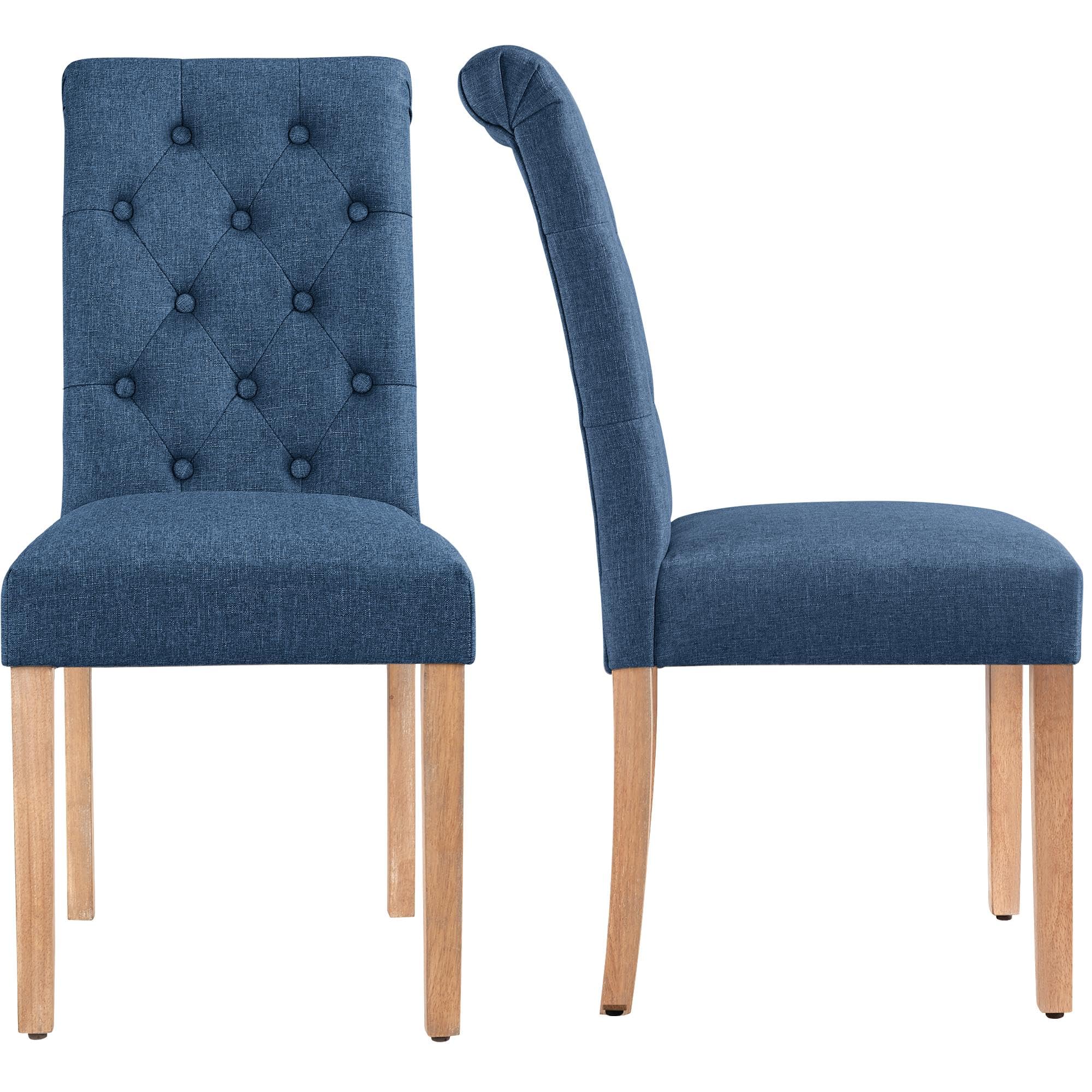 Topeakmart Button Tufted Dining Chairs Set of 2, Classic Fabric Armless Parson Chairs with Upholstered Seat and Wooden Legs for Home Kitchen, Blue