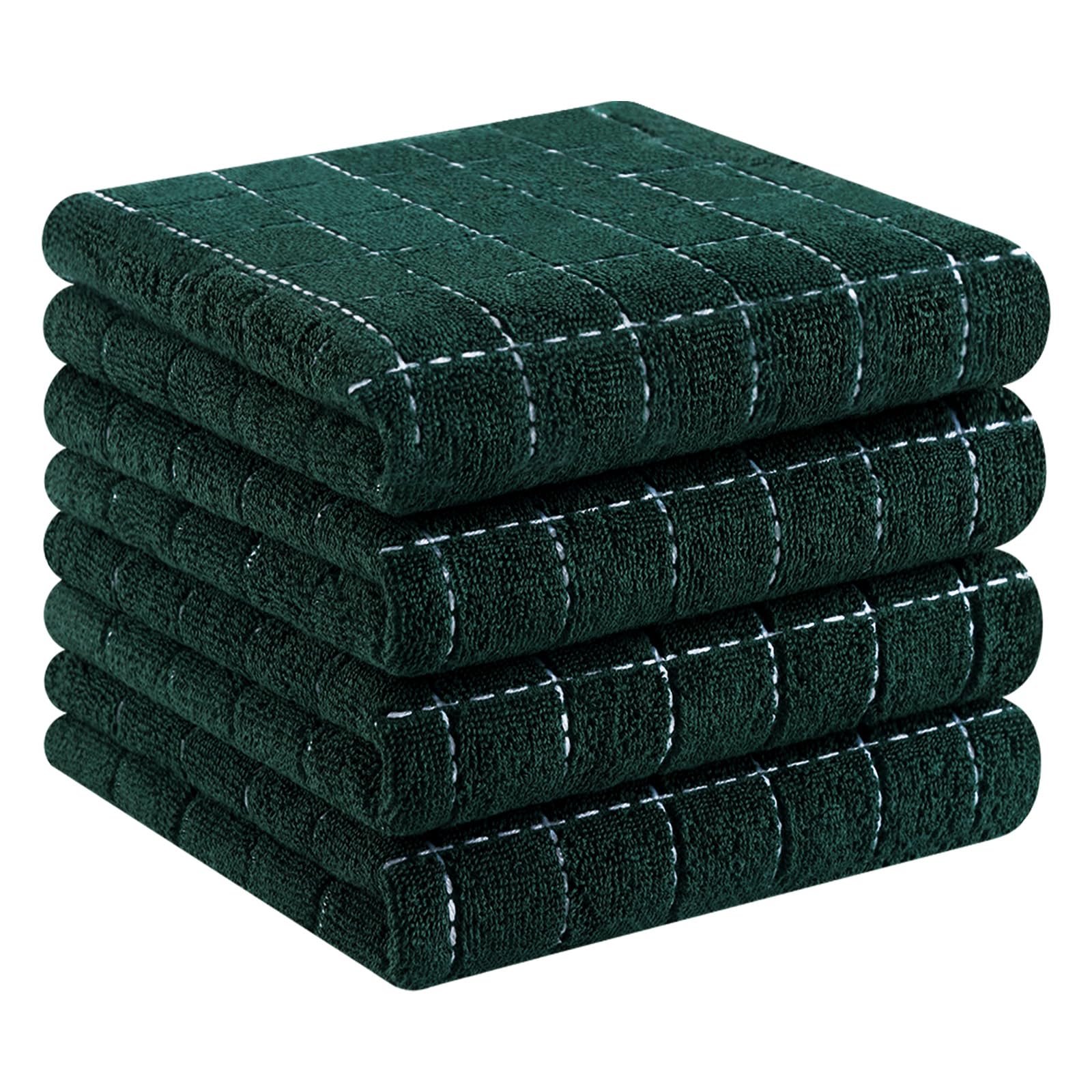 Homaxy 100% Cotton Terry Kitchen Towels, 4 Pack, Blackish Green | Ultra Soft and Absorbent Dish Towels for Kitchen, Suitable for Drying and Washing Dishes