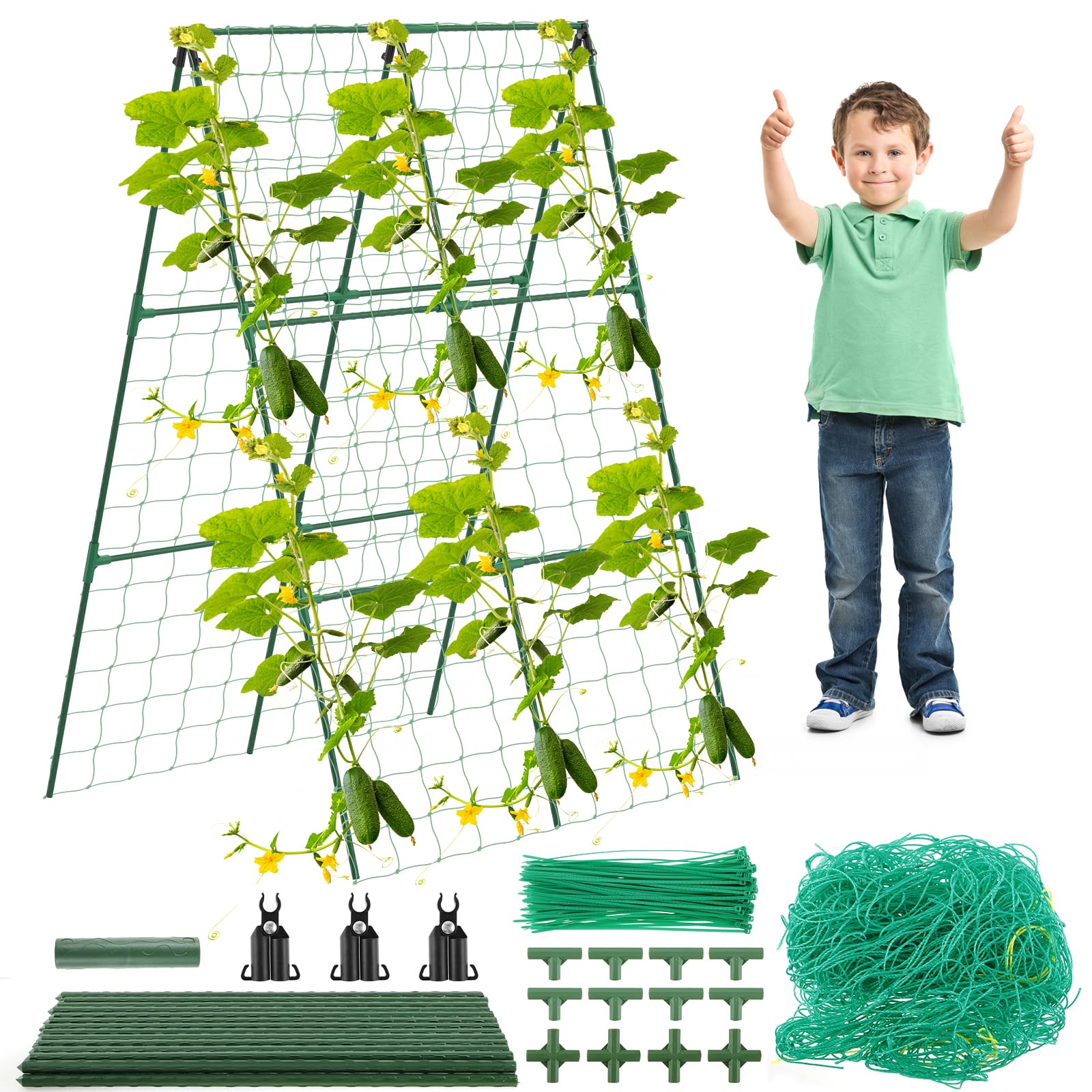 Cucumber Trellis, 32 X 48in A Frame Plant Support Trellis, Adjustable Cucumber Support Frame Pea Frame for Climbing Plants Vegetables Flowers Grapes Grow