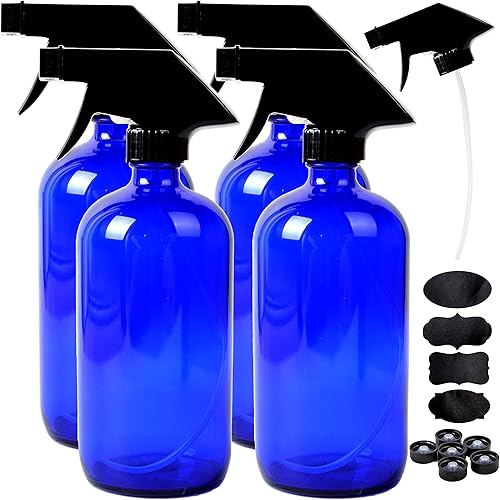 Youngever Paquete de 4 botellas de vidrio vacías de 16 onzas, recipiente recargable para aceites esenciales, productos de limpieza o aromaterapia,