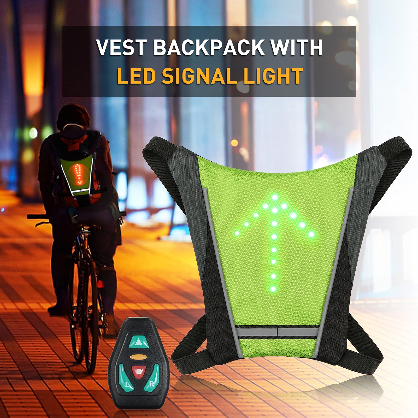 Lixada Chaleco de Ciclismo Reflectante, Mochila Reflectante Accesorio Clip, Recargable USB con LED Intermitente Control Remoto Equipo de Seguridad para Ciclismo, Correr