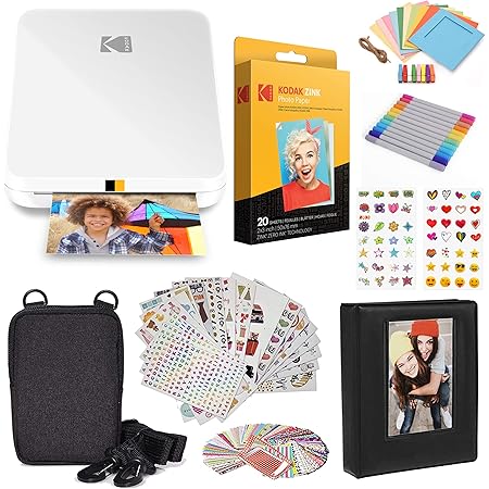 KODAK Step Slim Instant Mobile Photo Printer - Kit: 20 Pack Zink Paper, Case, Photo Album, Markers, Sticker Sets