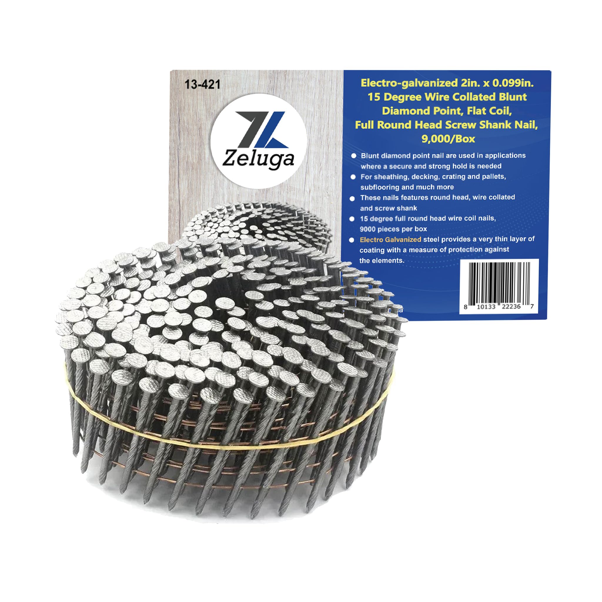 Zeluga 13-421 2in. x 0.099in. 15 Degree Wire Collated Blunt