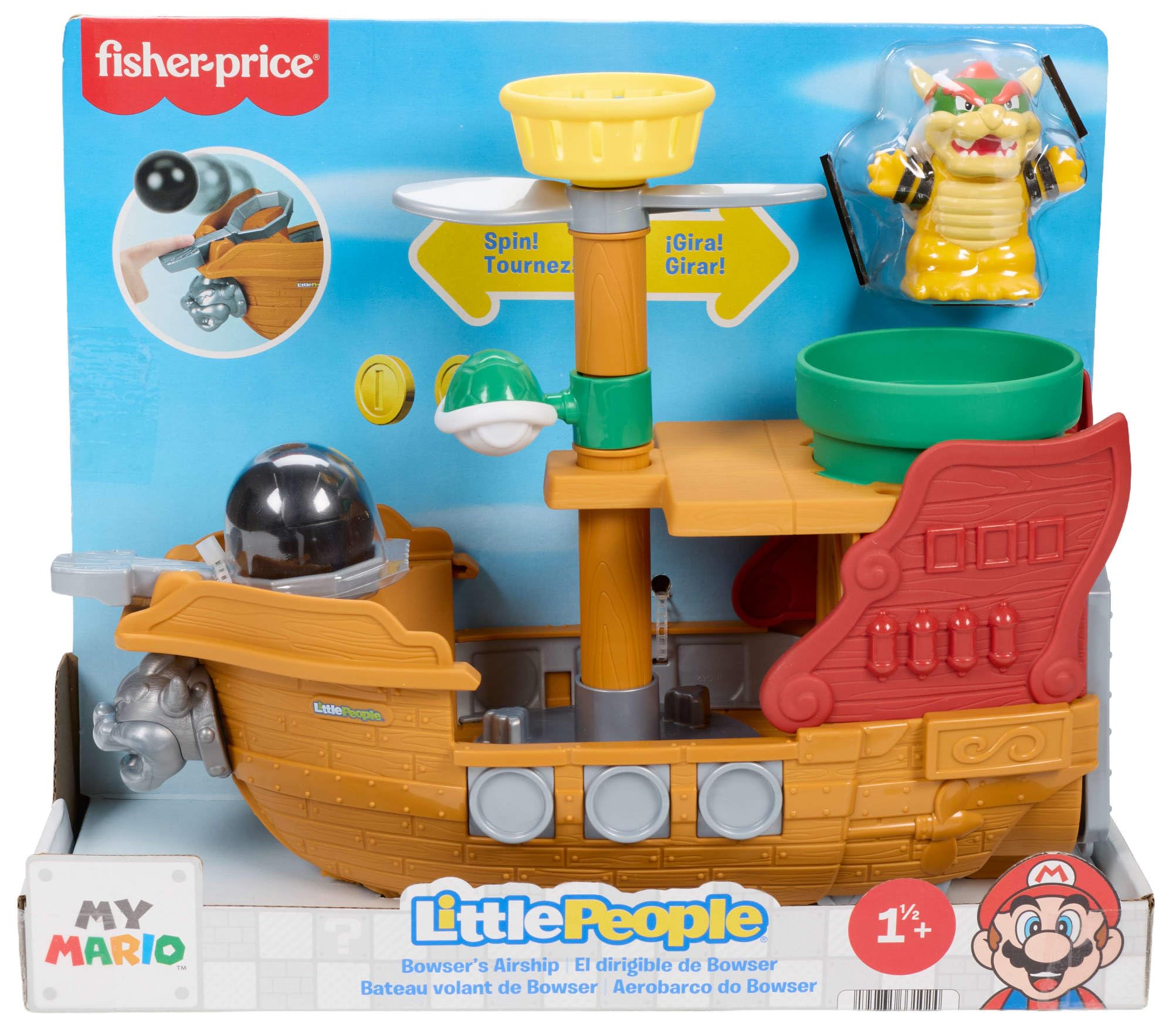 Fisher-Price Little People My Mario Galeone di Bowser, Giocattolo per Bimbi Piccoli, playset con Personaggio per Il Gioco di finzione nell'età prescolare, per Bambini dai 18 Mesi in su, JHG62