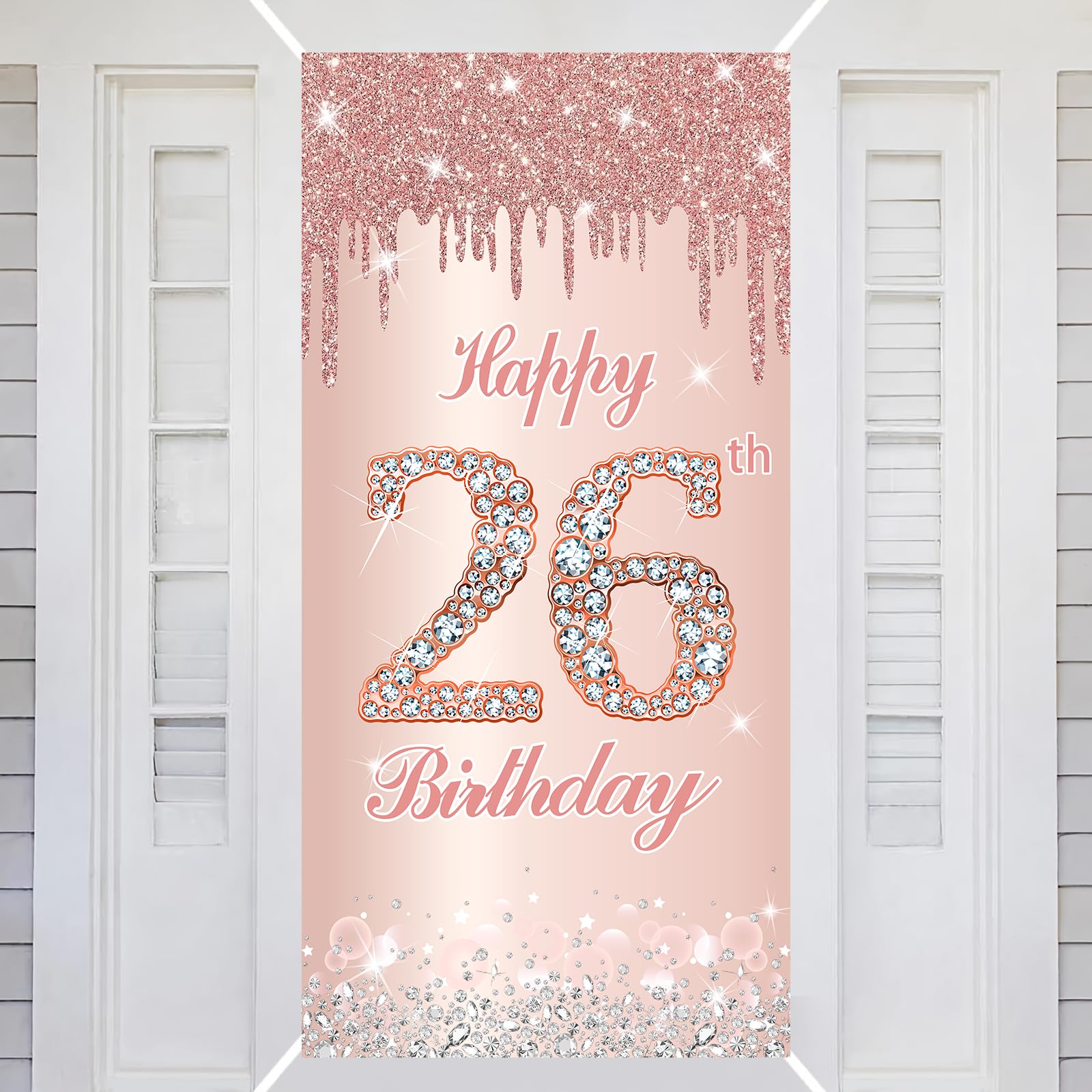 26th Happy Birthday Decorations Door Banner Pink Rose Birthday Banner for Party Backdrop for Women Door Cover Party Decoration Supplies Poster