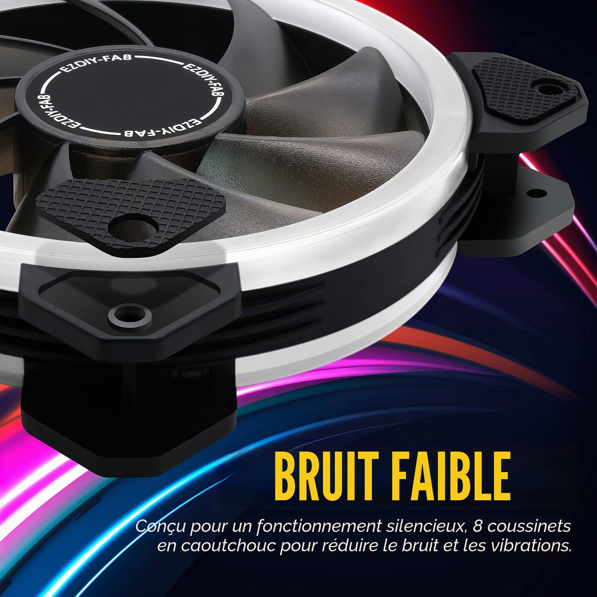 EZDIY-FAB Ventilateurs à Double Anneau RGB 120mm,5V Sync Carte Mère,Vitesse Réglable,Ventilateur RGB Sync avec Moyeu de Ventilateur X et Remote-5 Pack