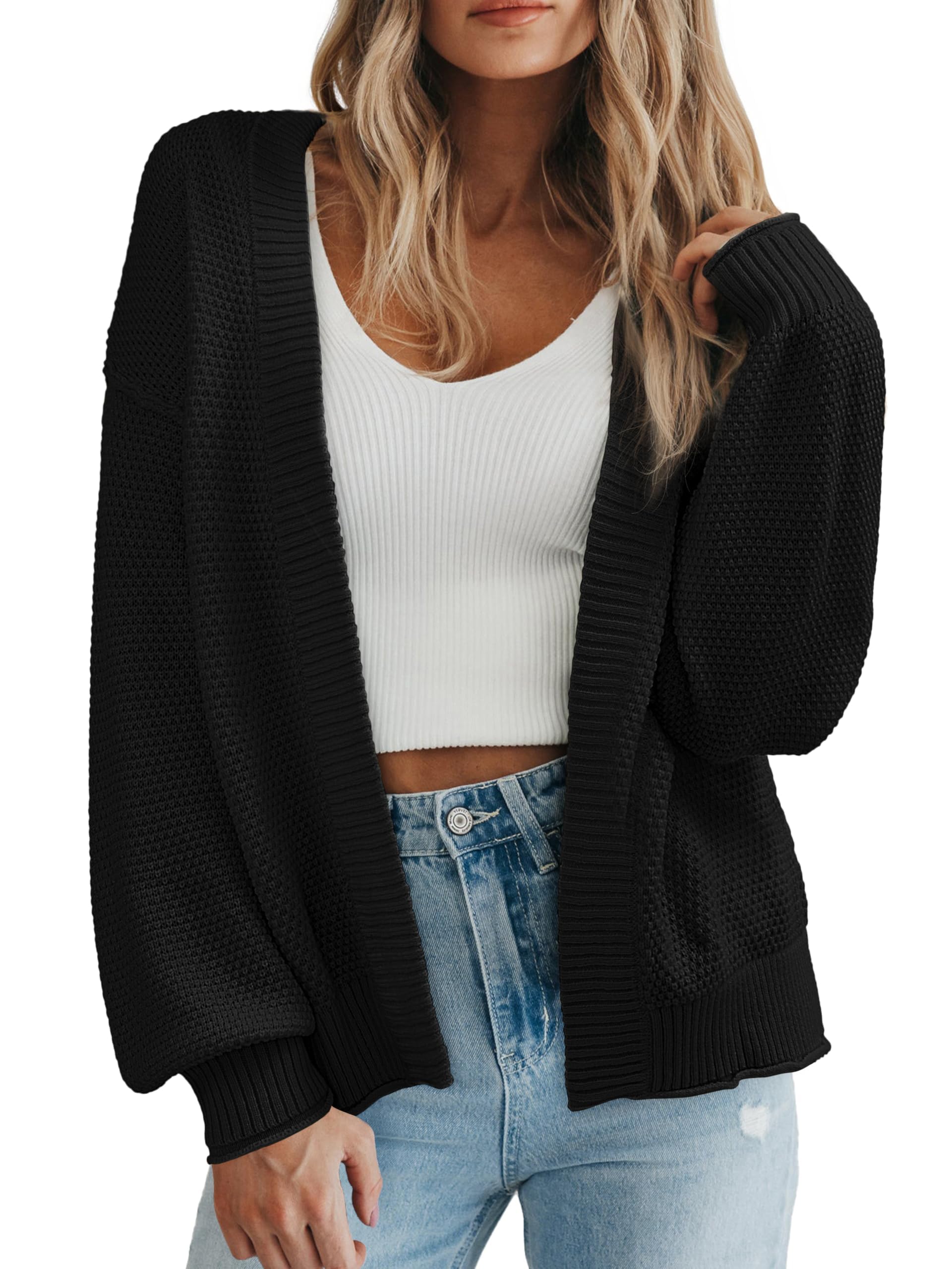 BTFBM Womens Oversized Cardigan Sweaters 2025 Fall Long Sleeve Knit Open Front Lightweight Sweater Outwear Coats
