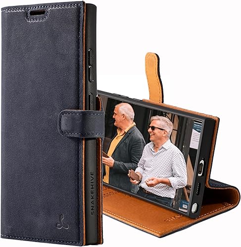 Miniatura 8 de Snakehive Funda de cuero para Samsung Galaxy S24 Ultra 5G  Funda de piel auténtica con soporte de visualización y 3 tarjeteros  Funda con ranura