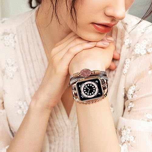 Vista 84 de VISOOM Beaded Boho Bracelet Compatible for Apple Watch Band 40mm/38mm/41mm/42mm iWatch Series 10 9 8 7 SE 6/5/4 Women Leather Fashion Cute Handmade