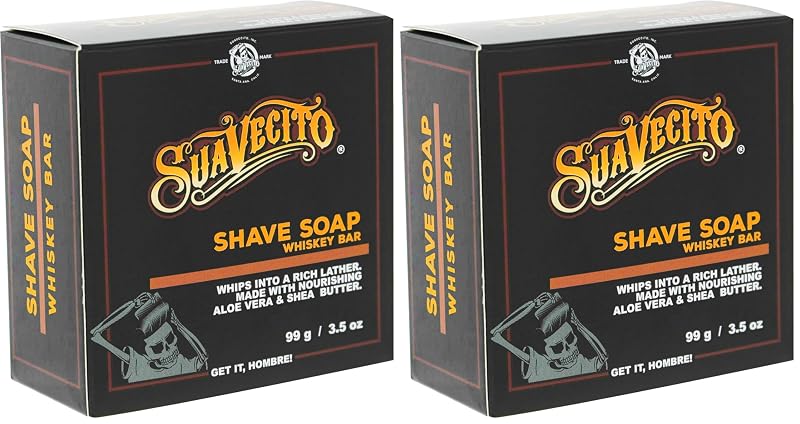 Sabonete de barbear Suavecito Pomade Whiskey Bar para rosto masculino — Pacote com 2