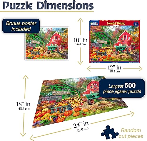 Miniatura 2 de White Mountain Rompecabezas de granja de 500 piezas con diseño de calabaza, rompecabezas de escena de otoño y otoño, piezas grandes, regalo para
