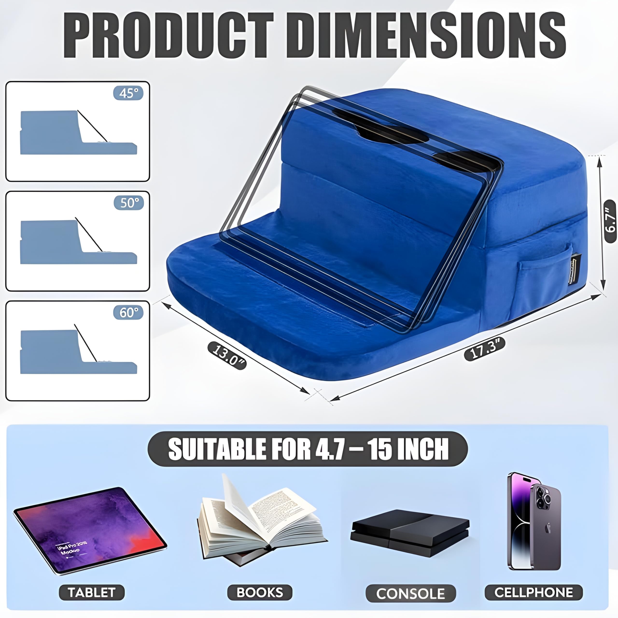 TabCouchCaddy - Couch Cup Holder Tray Pillow - Bed, Couch Caddy, Sofa, RV & Car - Holds Drinks, Snacks, Remotes, Phones, Kindle, Tablet | Bed Cup Holder (): Blue