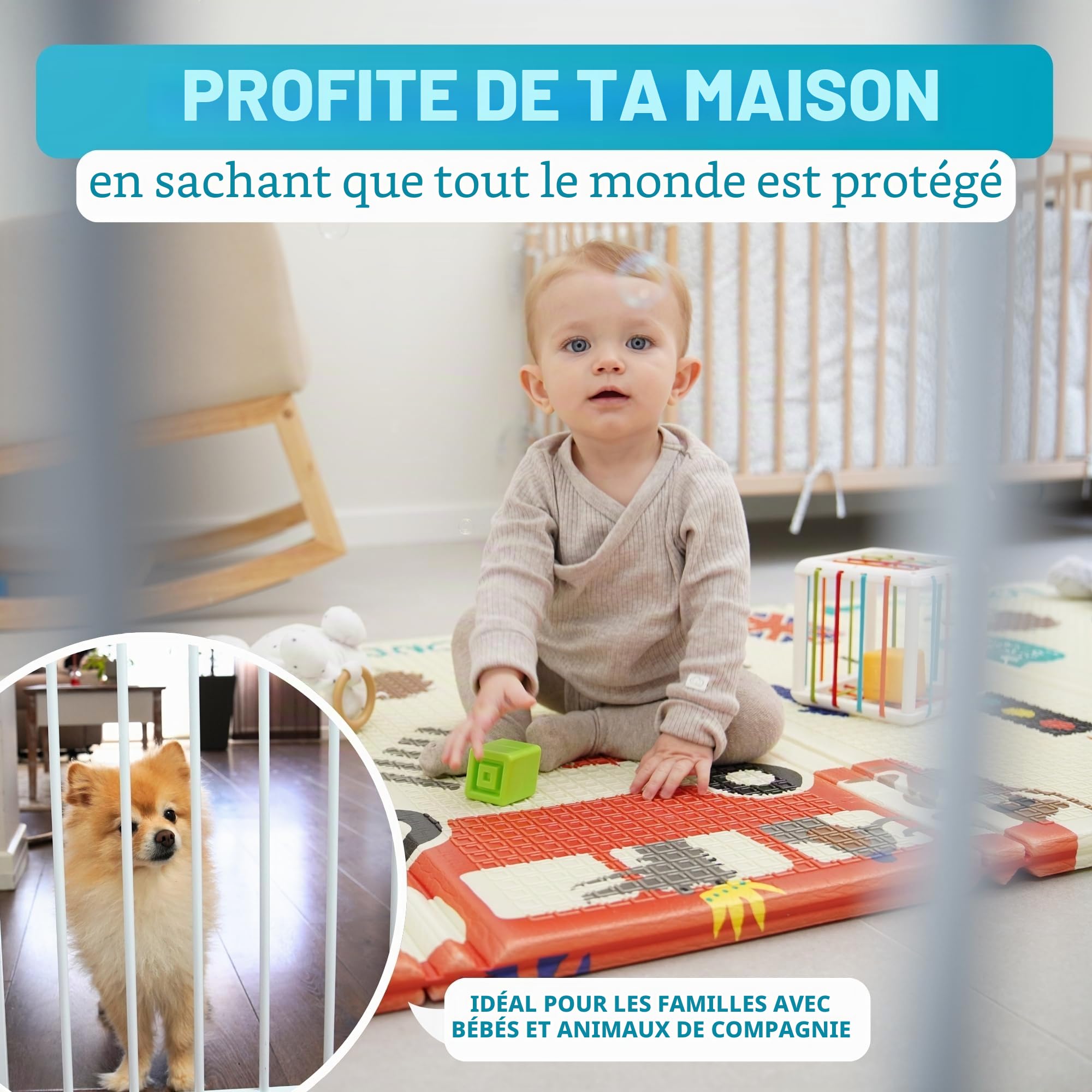 ALMAR Baby Barrière de sécurité 61-68 cm blanc | Montage facile sans vis pour portes, couloirs ou escaliers pour enfants ou animaux domestiques | Clôture blanche avec système de fermeture automatique