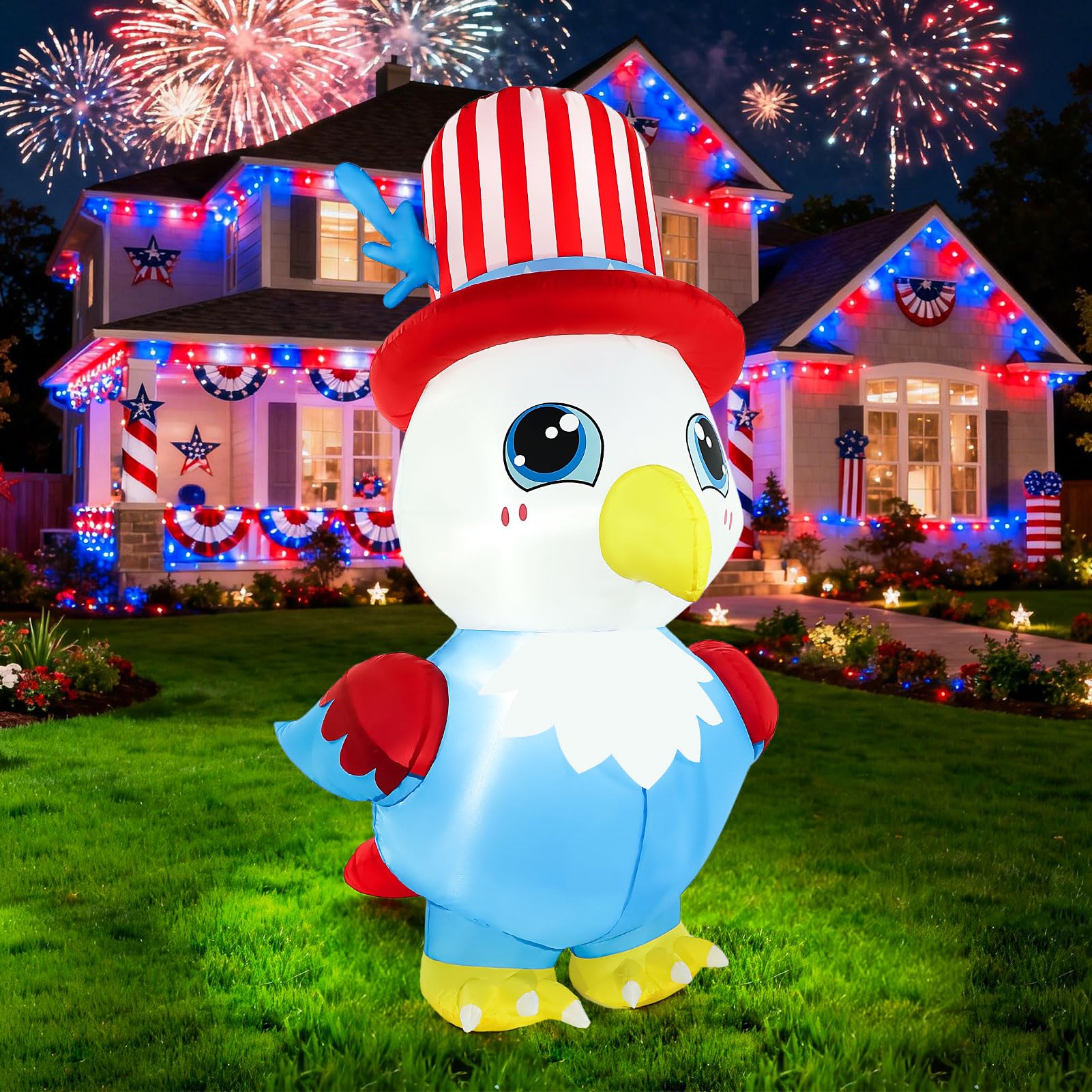 Photo 1 of 4th of July Inflatable Outdoor Decorations, 6.3FT American Eagle Blow Up Yard Decoration, Independence Day USA Patriotic Holiday Decor with LED Lights for Party Indoor Outside Lawn Garden