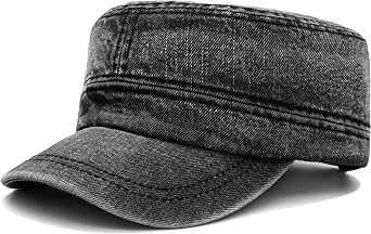 Denim Cadet Army Cap Washed Military Corps Hat Flat Top Cap for Women Men