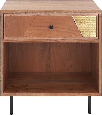 SAFAVIEH Home Collection Benford Natural/Gold Solid Wood 1-Drawer Nightstand