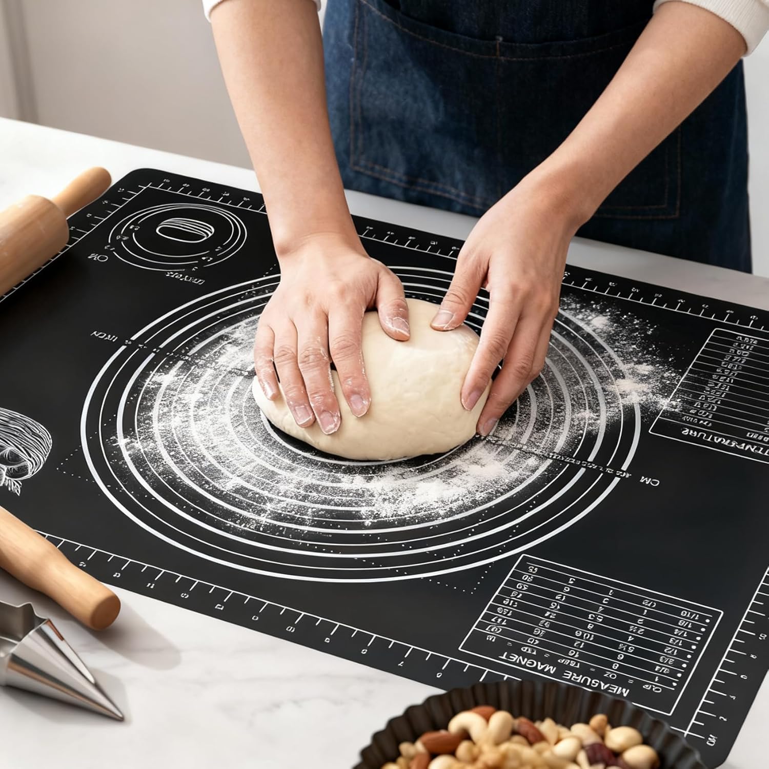 Extra Large Baking Mat - 28" Silicone Pastry Mat, Reusable Non-Stick Dough Mat with Measurement for Fondant, Rolling Dough, Pie Crust, Pizza and Cookies, Black