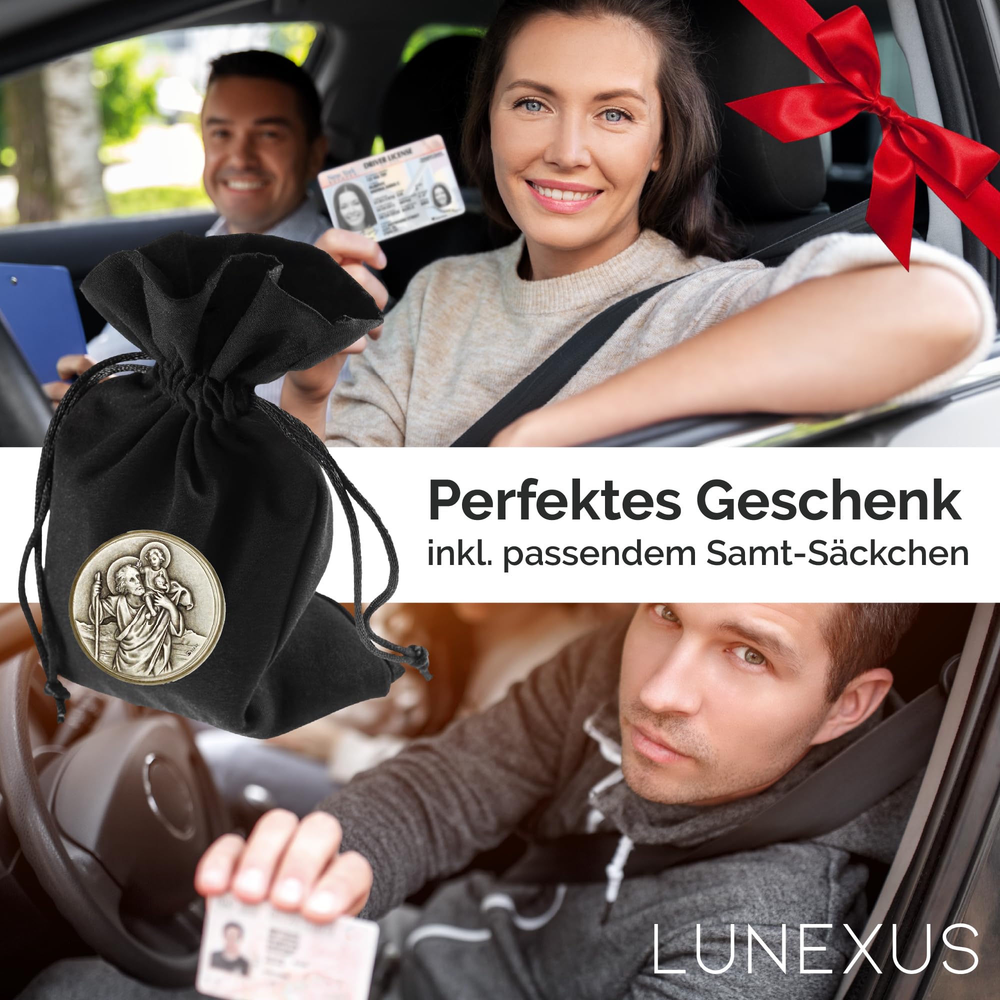 LUNEXUS Imán de Coche de San Cristóbal de 3,6 cm de diámetro, Placa de Coche de San Cristóbal - Bendito - patrón de los automovilistas - Colgante de Coche de San Cristóbal - Ángel de la Guarda - Auto