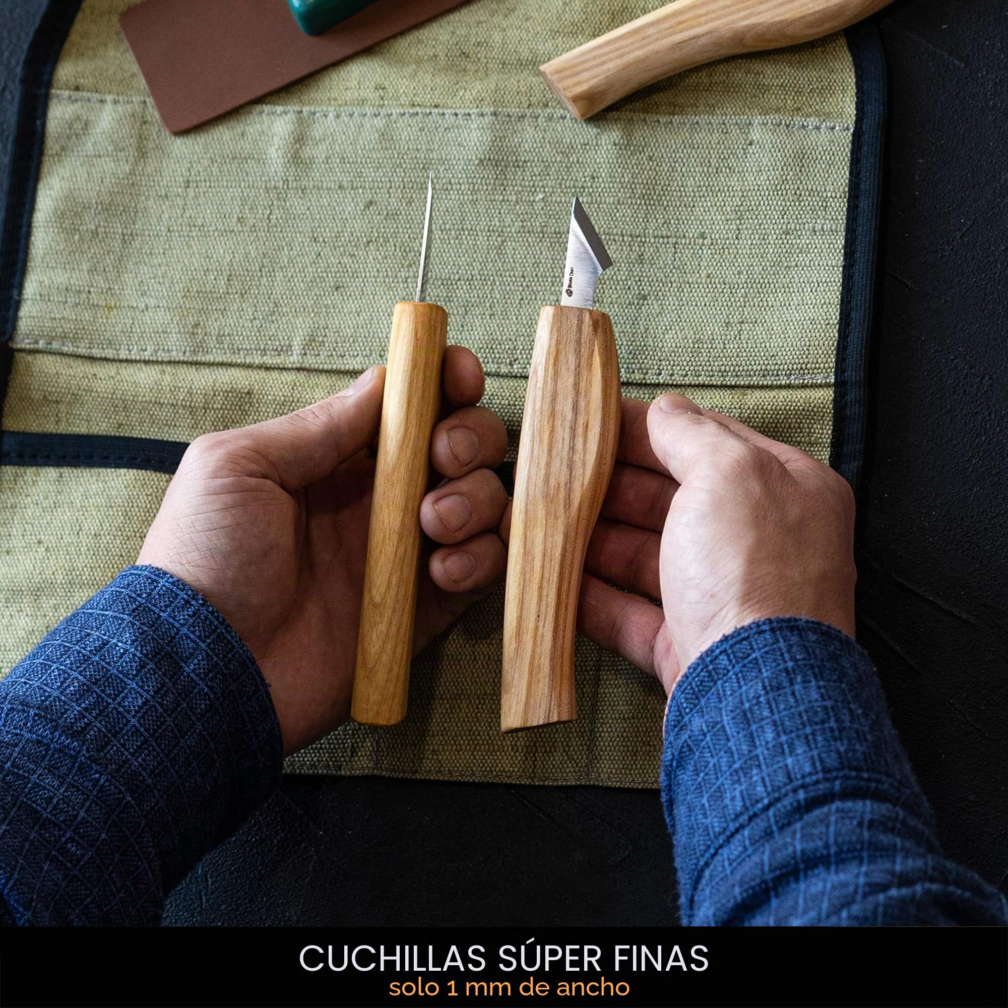 BeaverCraft Kit Cuchillos Tallado Madera S55 – Set Whittling para Principiantes con Cuchillos Detalle Chip y Correa de Cuero, Herramientas Whittling, Pasatiempos para Hombres