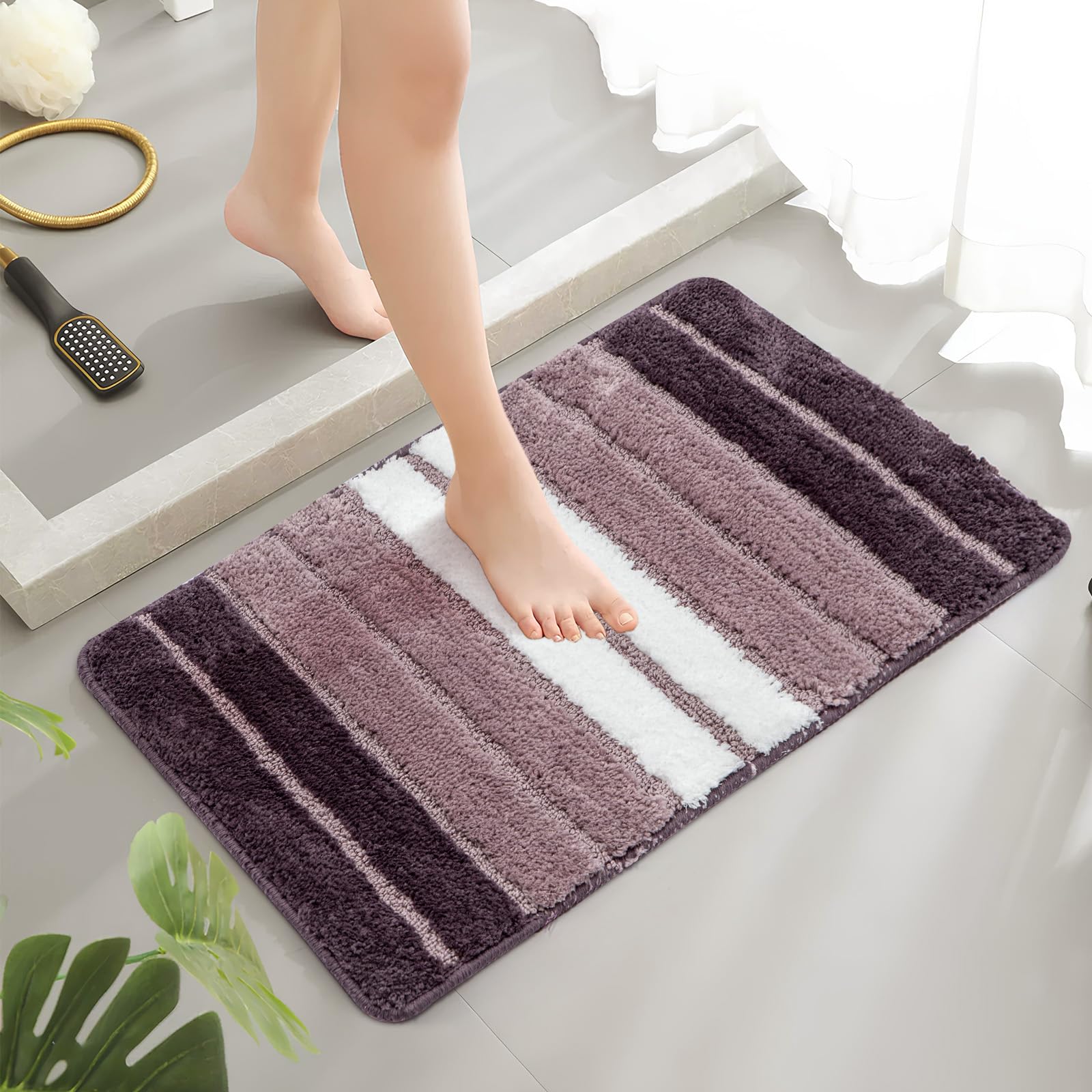 Trintion Bath Mat, Rug Extra Soft and Absorbent, Non-Slip Washable Rugs for Shower Floor, Machine Washable Shaggy Bath Mats Rugs (Light brown 1, 40 x 60 cm)