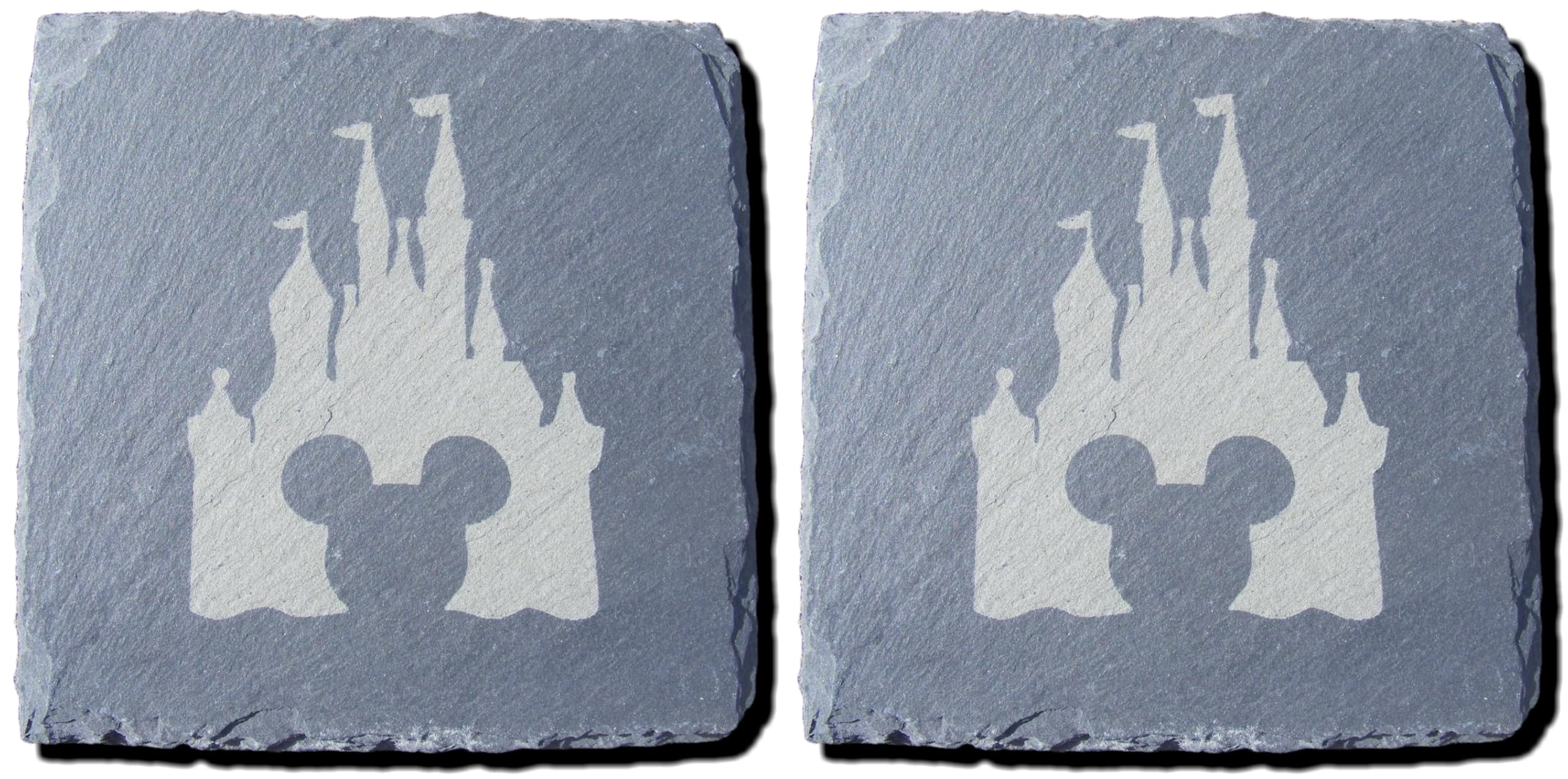 Fastcraft Grey Slate Disney Castle Mickey Mouse Inspired Coasters Minnie Drinks Mat Present Wedding House Warming Gift (Set Of 2)
