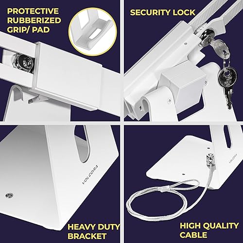 Miniatura 4 de Volcora Soporte antirrobo para tableta iPad de seguridad con cerradura, blanco de 9-13 pulgadas, soporte de quiosco, giratorio, ajustable, para iPad