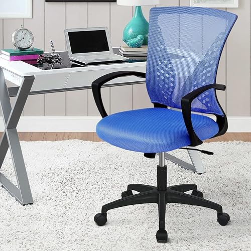Silla ergonómica de oficina, silla de escritorio para computadora, silla de malla con respaldo medio con soporte lumbar y reposabrazos, silla