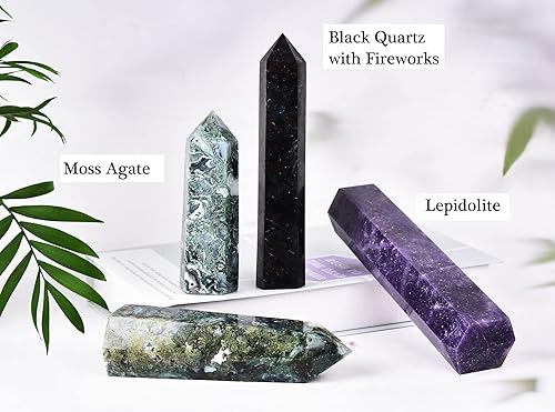 Miniatura 6 de AMOYSTONE Torres de obelisco de cristal curativo grande, varita de punta de cuarzo negro, decoración del hogar, curación de reiki, 1.1-1.7 libras