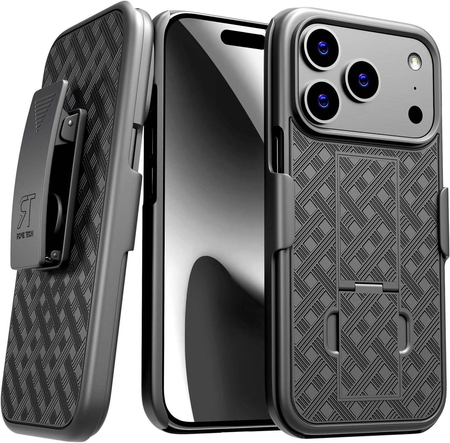 Designed for iPhone 17 Pro Max Case with Belt Clip Holster - Kickstand Cover Phone Case - Black