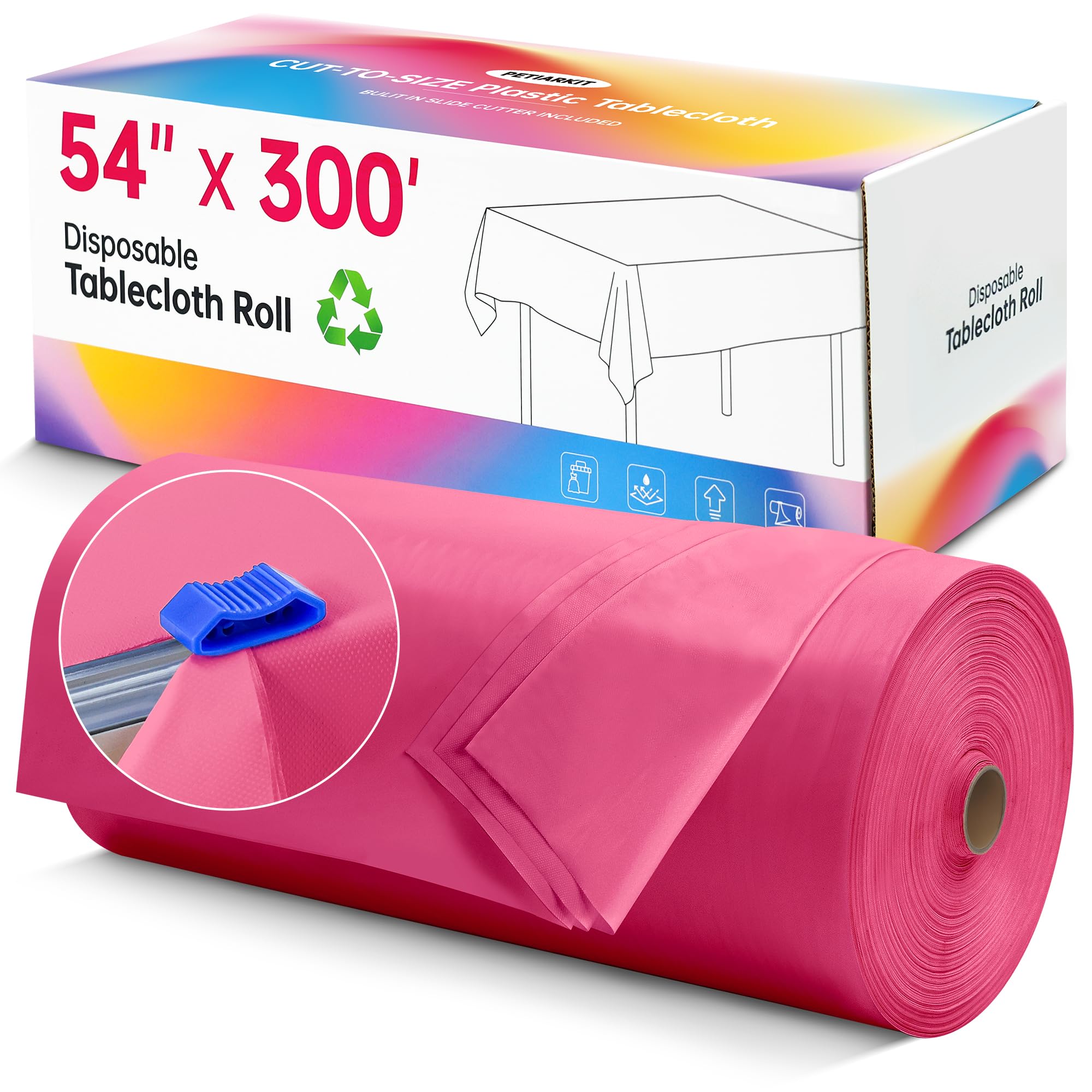 Plastic Table Cloth Disposable, 54IN X 300FT Disposable Tablecloth Roll