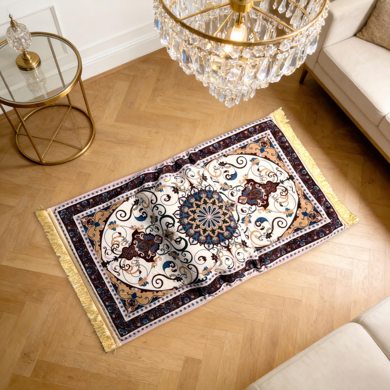 Tapis de prière Janamaz avec coussin pour genoux, pliable, antidérapant, gris
