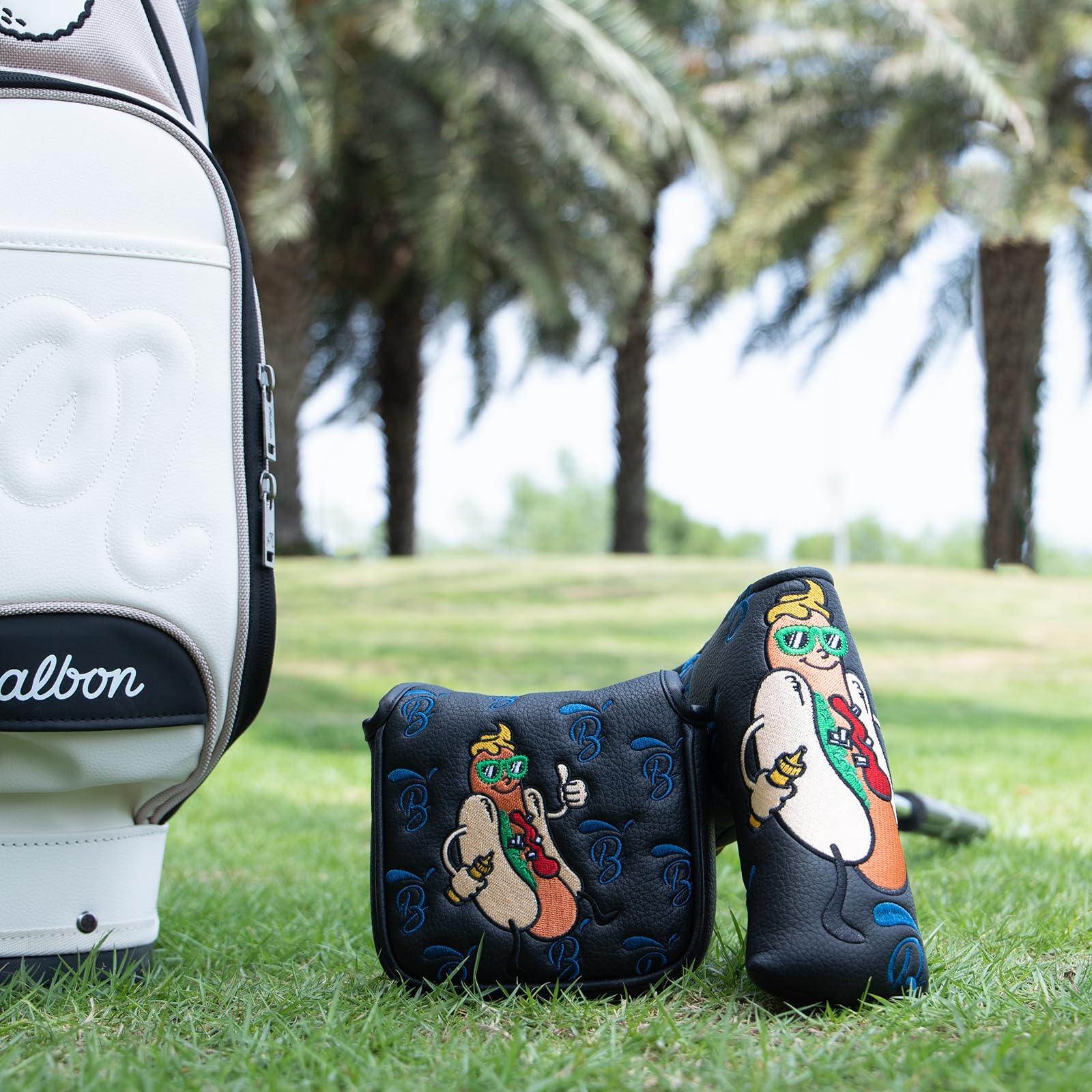 Golf-Putter-Abdeckungen, schwarz, Hotdog, Golfschlägerhaube, Putter, Schlägerhaube, Leder, Golfschlägerhaube mit magnetischen Golfschlägerabdeckungen für Scotty Cameron, Taylormade Titleist