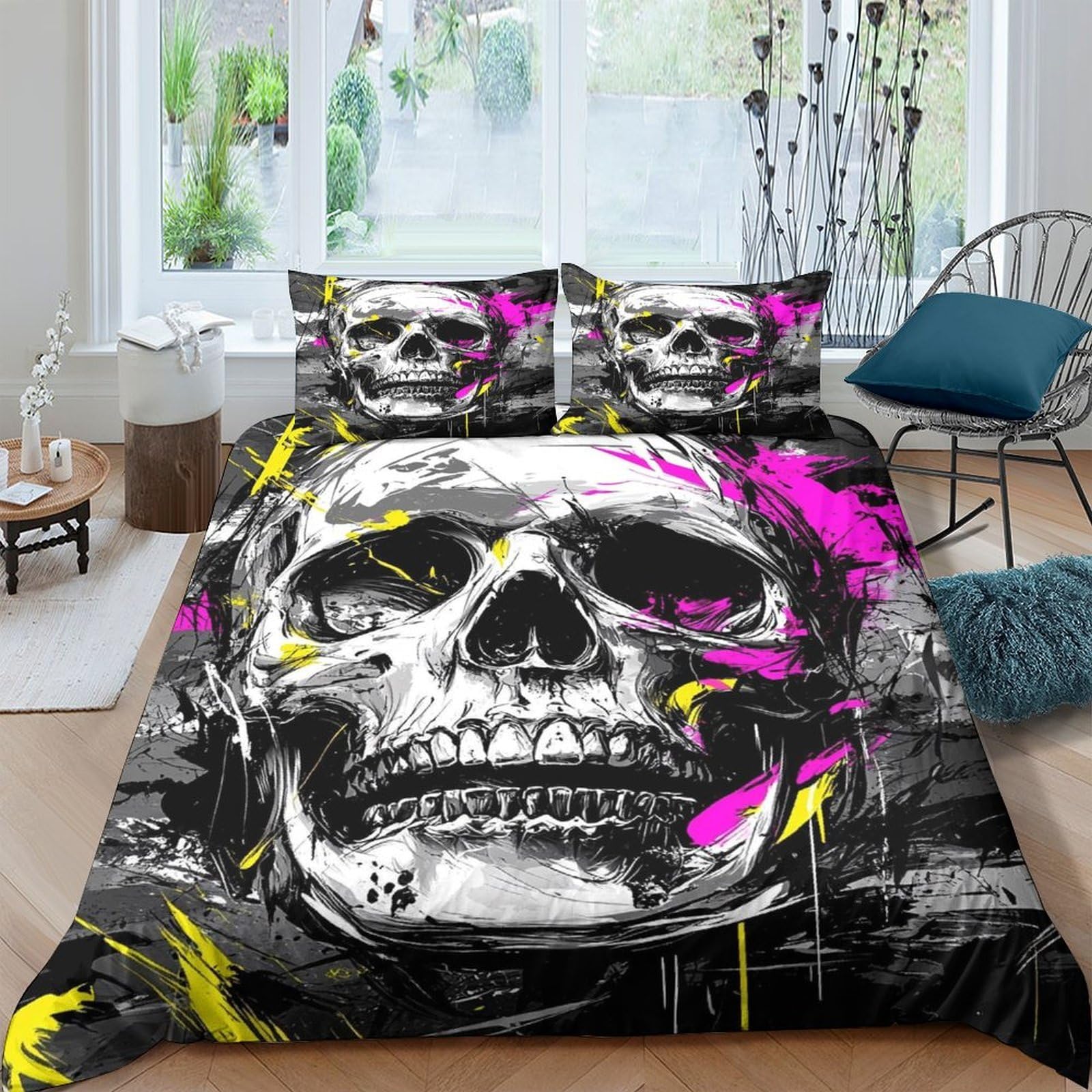 Ctjqhvkz Style-4 3D Printed Graffiti Skull Fitted Sheet Microfiber Elastic Bed Cover For Modern Bedroom Dorm Mattress Protection Decor Single（135X200cm）
