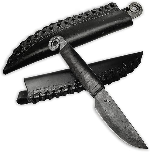 TOFERNER Cuchillo forjado a mano - Caracol - negro - Deportes - Hoja endurecida - Estuche de cuero genuino hecho a mano - Vintage- Colección de arte