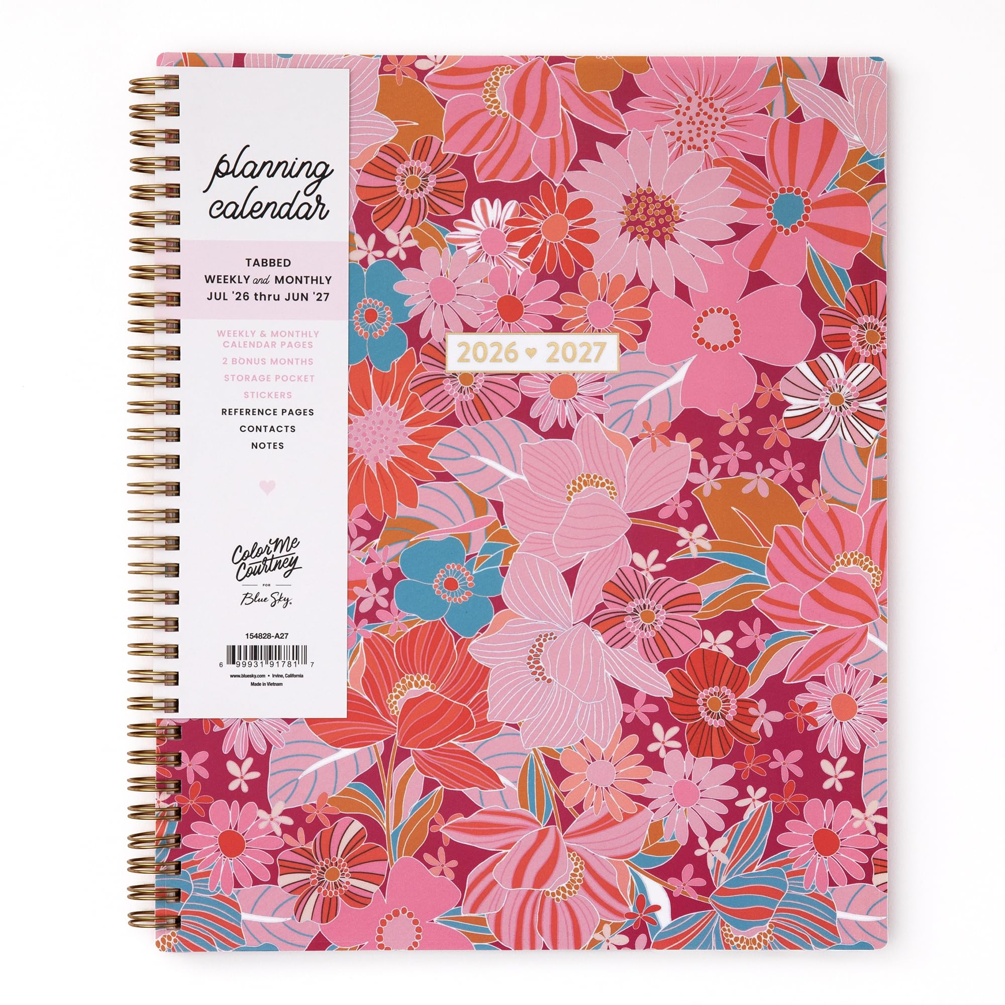 Blue Sky 2026-2027 Weekly & Monthly Academic Planner, 8.5"x11", Bloom Pink