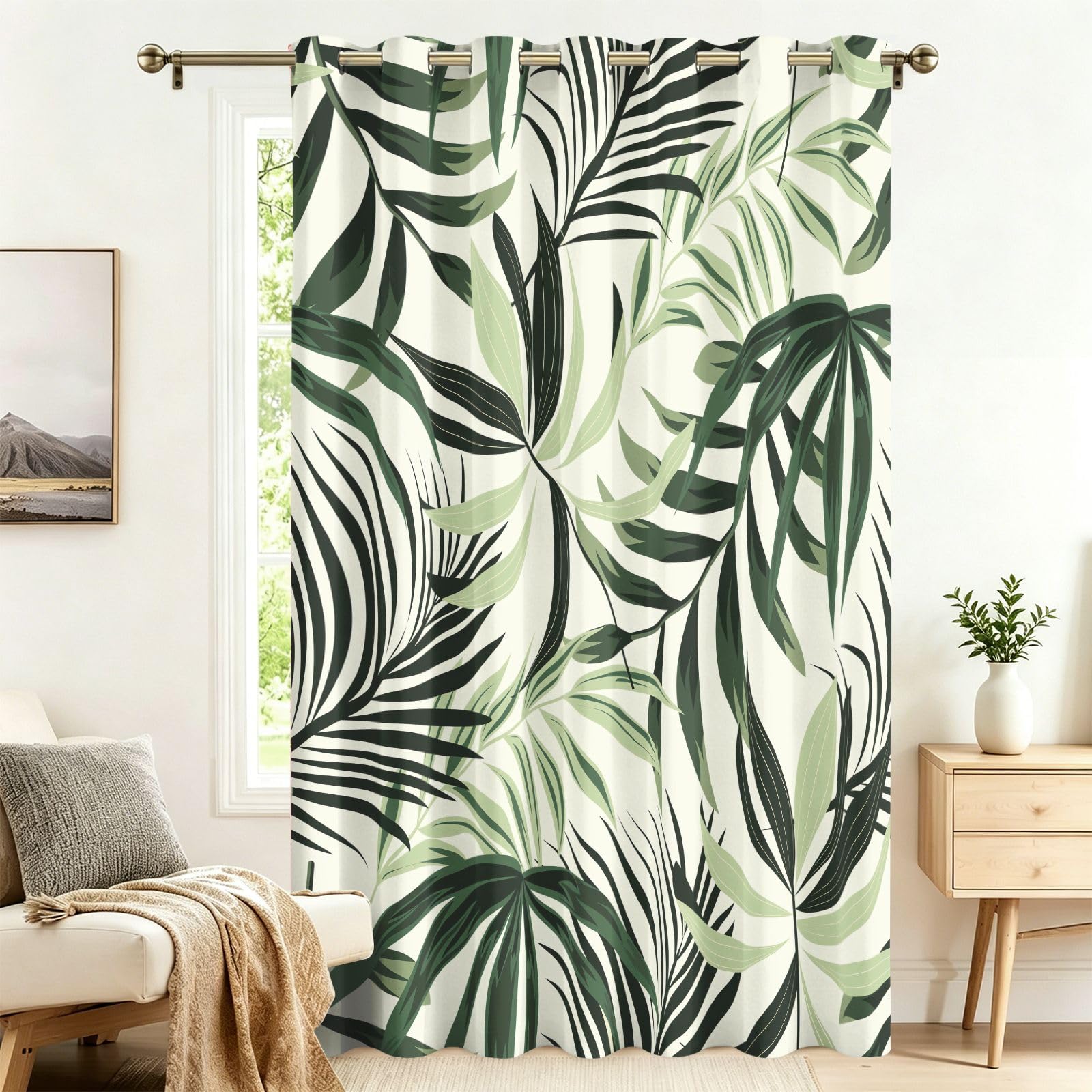 Rideau de protection solaire palmiers pour salon et chambre avec œillets