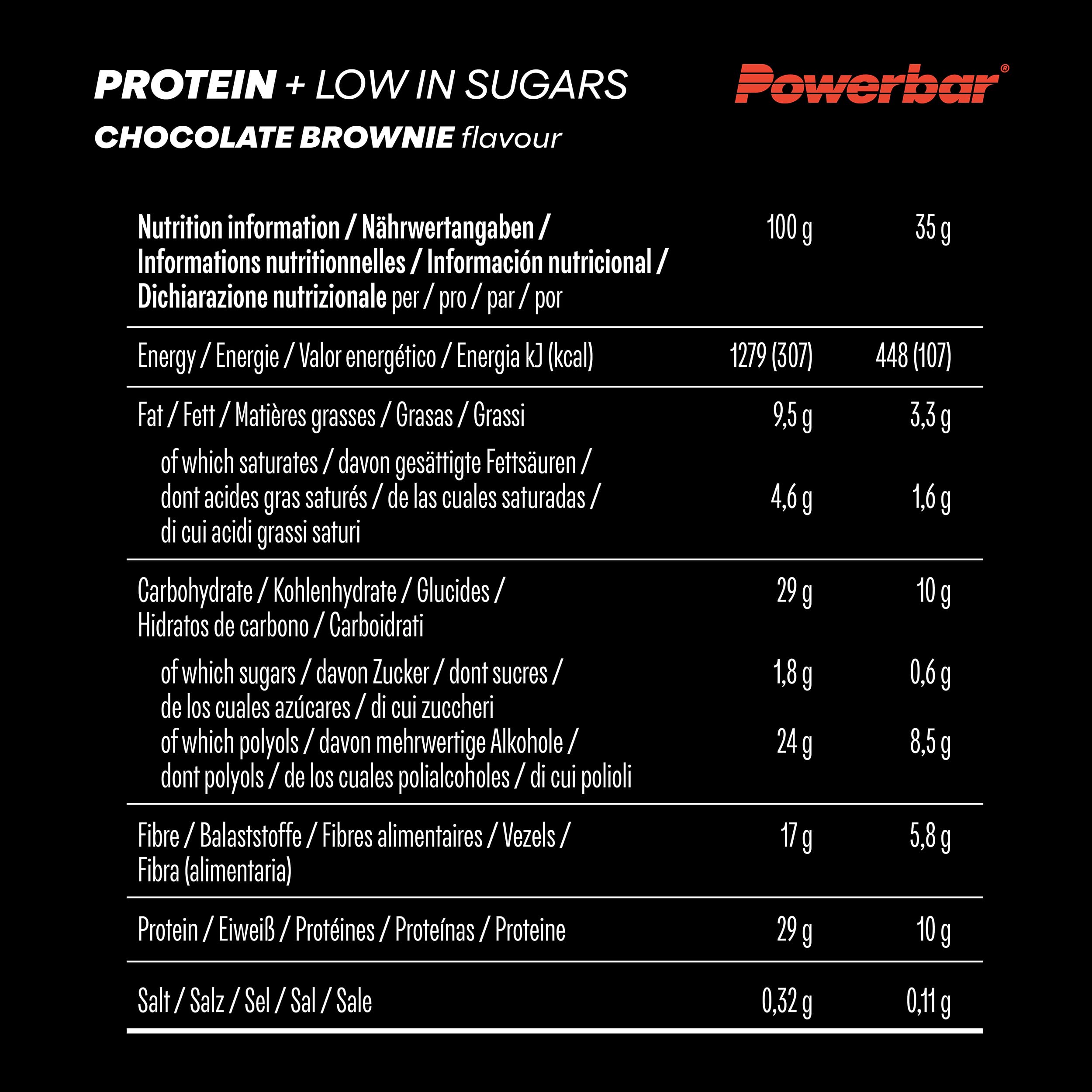 Powerbar - Protein Plus - Low Sugar - Chocolate-Brownie - 30x35g - Riegel mit nur 107 Kcal - Fitnessriegel mit Ballaststoffen