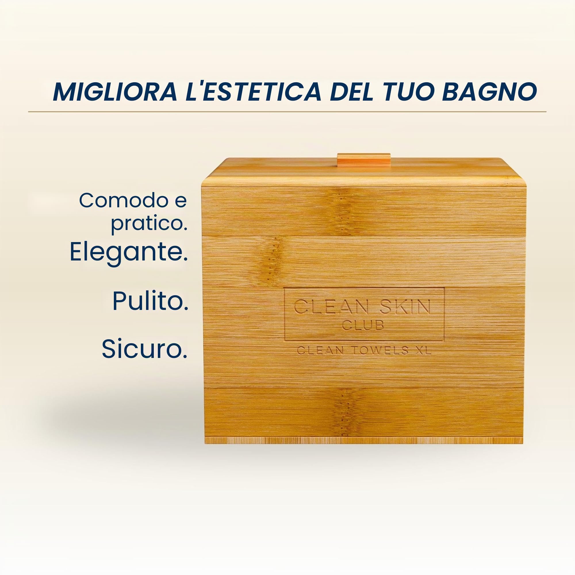 Clean Skin Club Contenitore Luxe Bamboo con coperchio, include 50 asciugamani monouso Clean Towels XL Original