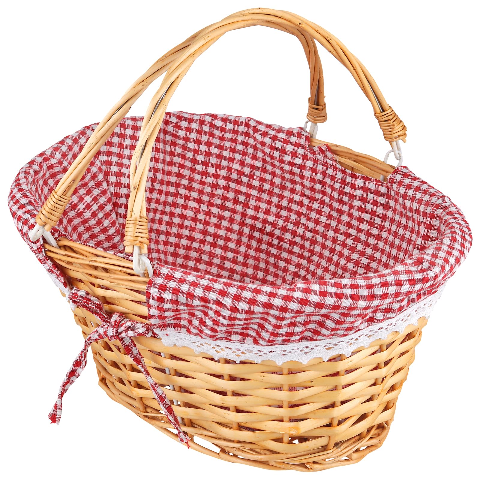 37 x 28 x 17 cm - Fabriqué à la main - En osier - Avec anse - Panier de pique-nique avec doublure - Pour pique-nique, camping