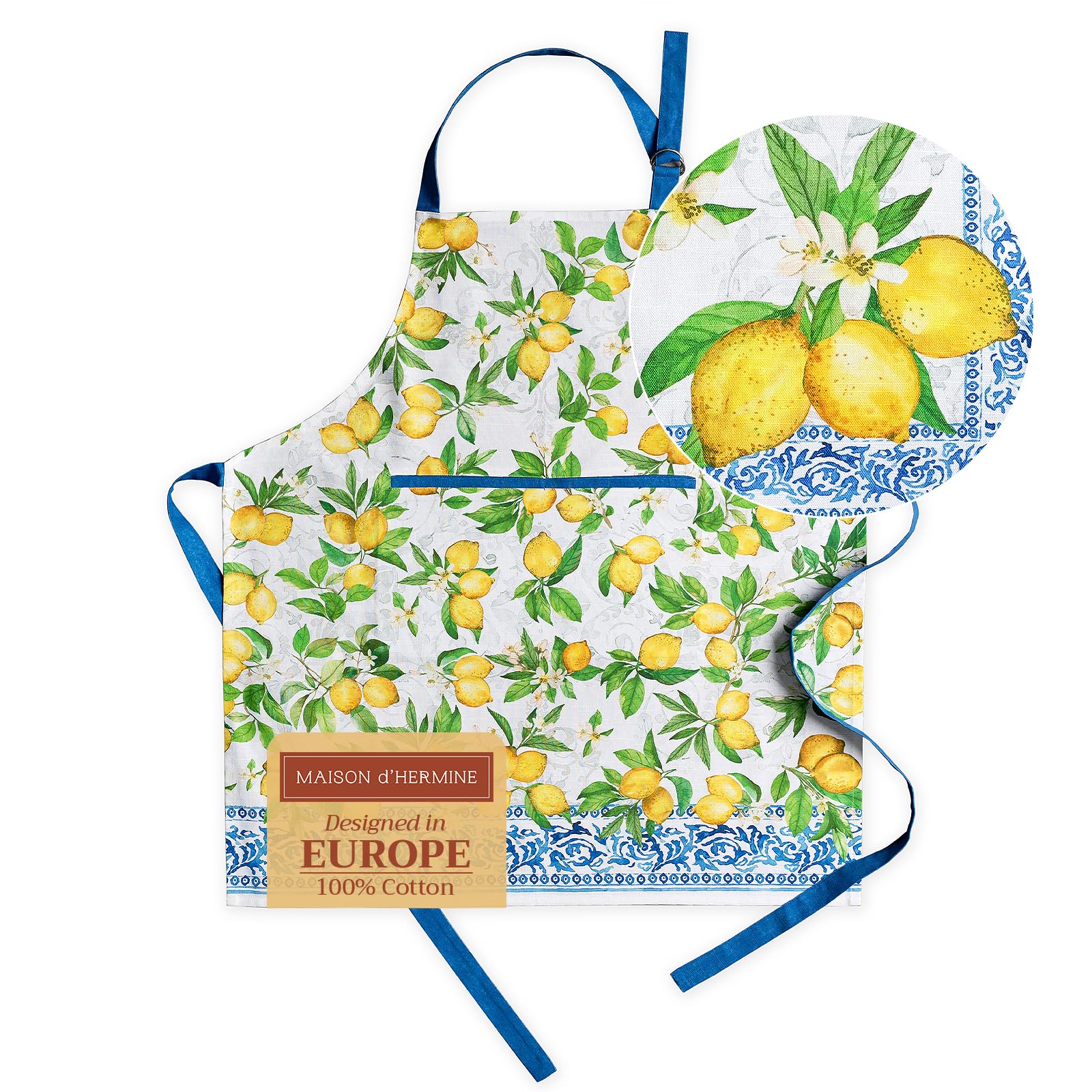 Maison d' Hermine Schürze, 100% Baumwolle, 1 Stück, verstellbarer Nackenriemen, Schürze mit Mitteltasche und langen Bändern für Damen, Herren, Koch