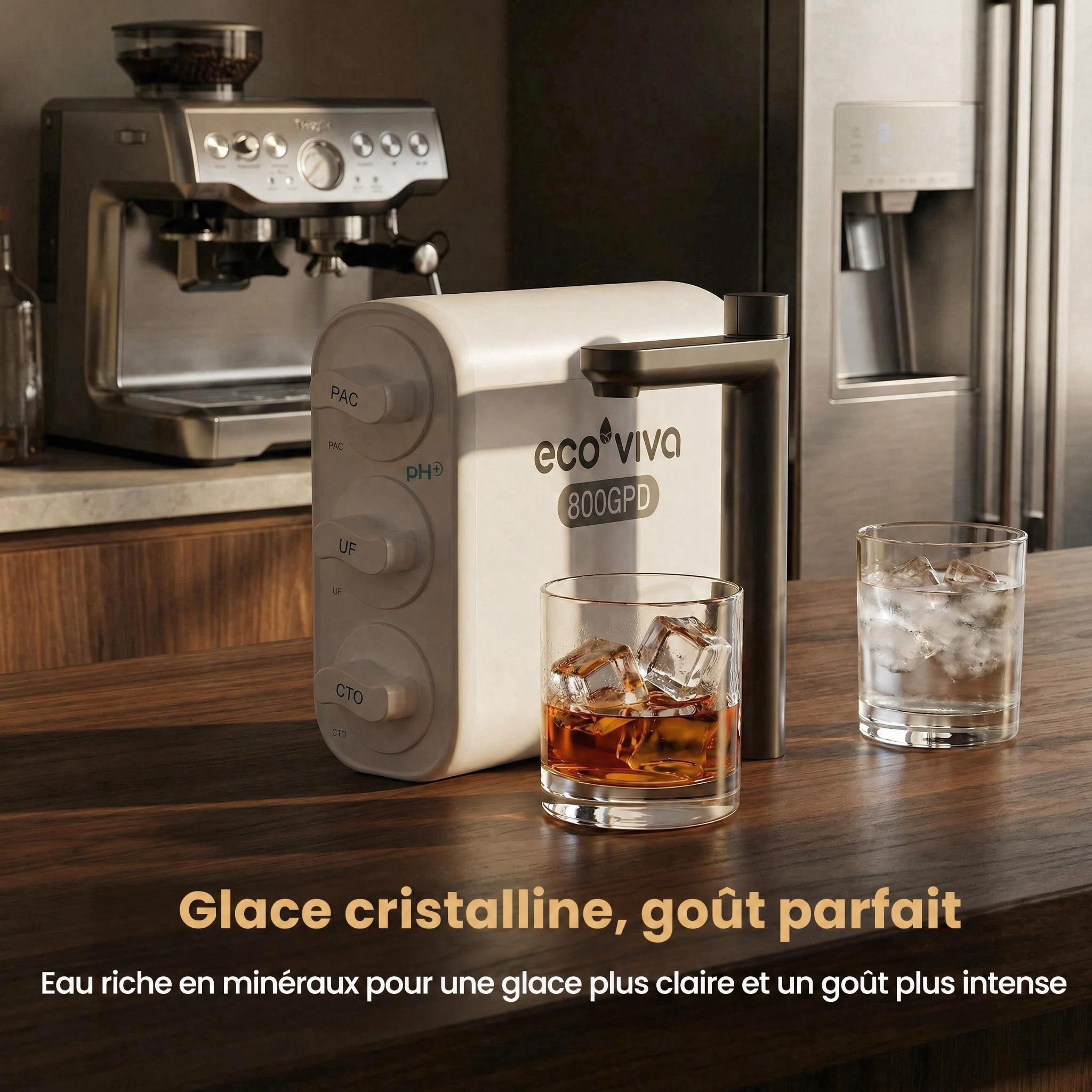 Ecoviva UF 800GPD Filtre à eau sous évier à ultrafiltration 0,01 μm, normes NSF 53/42/61/372, sans réservoir, ultra-compact, sans électricité ni eaux usées, conserve les minéraux, TDS inchangé