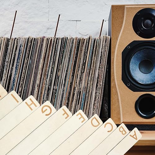 Miniatura 5 de 26 separadores de discos de vinilo de madera alfabéticos A-Z, separadores de discos de álamo horizontales y verticales de doble cara, organización