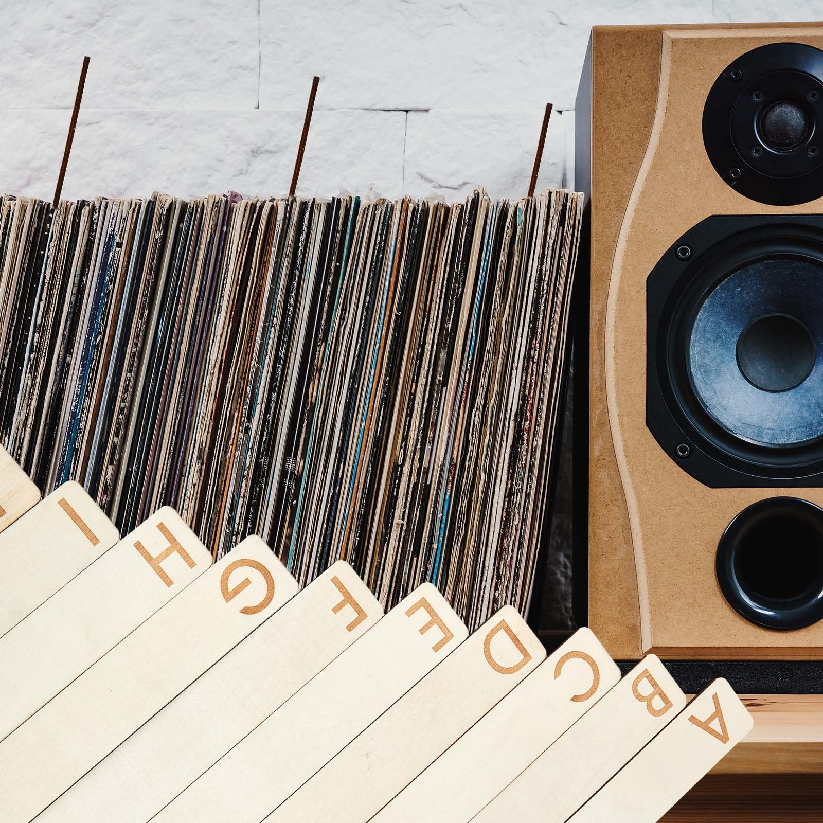 Soaoo 26 divisores de discos de vinilo de madera alfabéticos A-Z de 2 caras, horizontales y verticales, separadores de discos de álamo, organización de álbumes de vinilo, separadores LP para CD (14.17