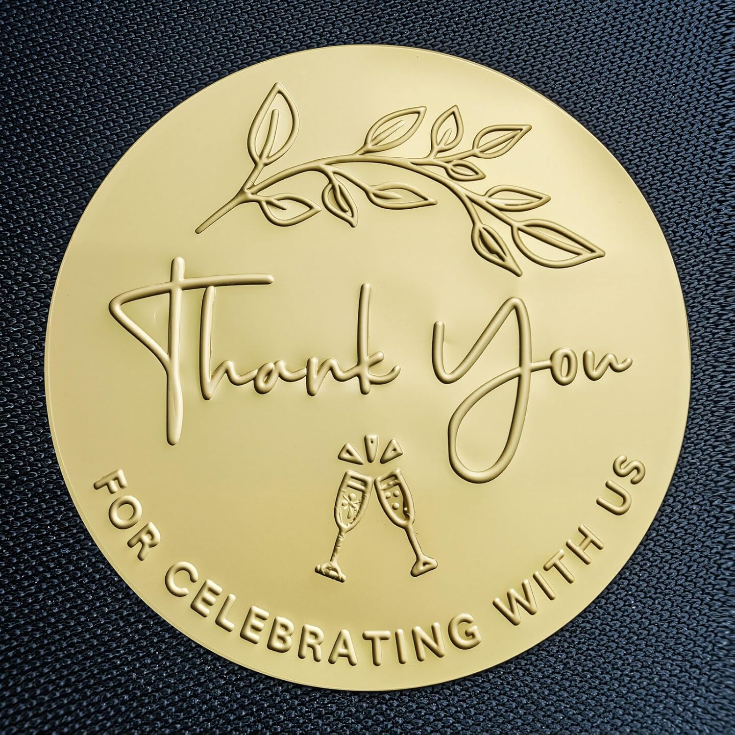 100 x Embossed Wedding Stickers Thank You For Celebrating With Us Favor Tags Party Favor Labels Gold Foil Embossed Round Sticker Tags Metallic Foil Wedding Decor 1.6 inch