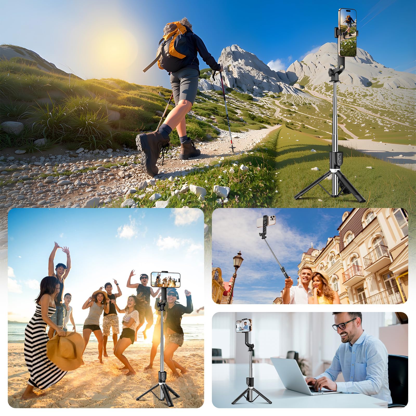 Sensyne Palo selfie de 53 pulgadas para teléfono, trípode de viaje extensible con control remoto desmontable para fotografía, selfies, compatible con todos los teléfonos celulares, color negro